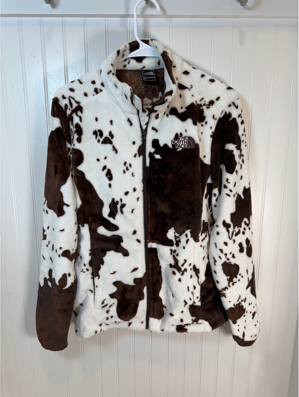 The North Face Summit Series Cow Print Fleece Jacket Womens Brown White Full Zip